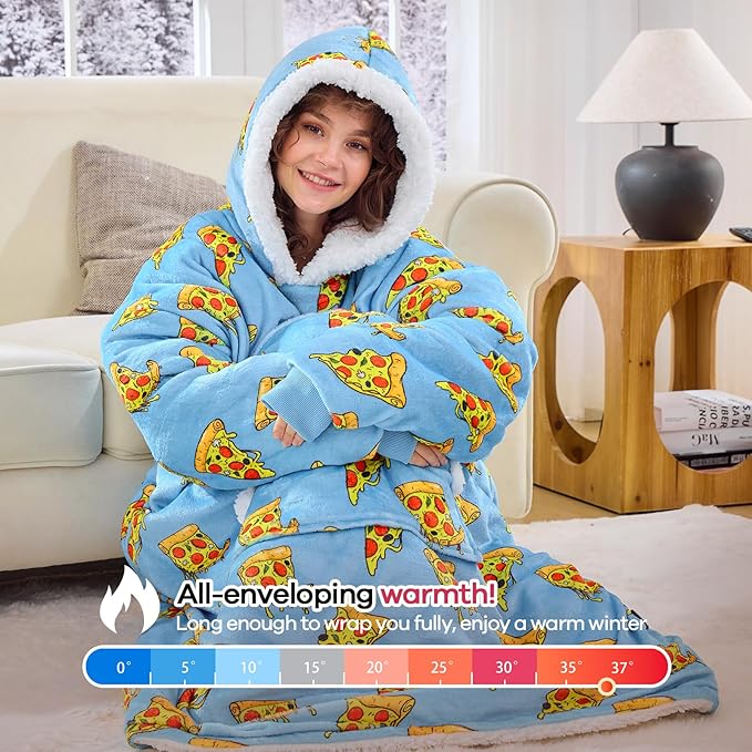 yescool Wearable Blanket Hoodie, Flannel Sherpa Fleece Blanket Sweatshirt for Adults Women Men,One Size Fits All