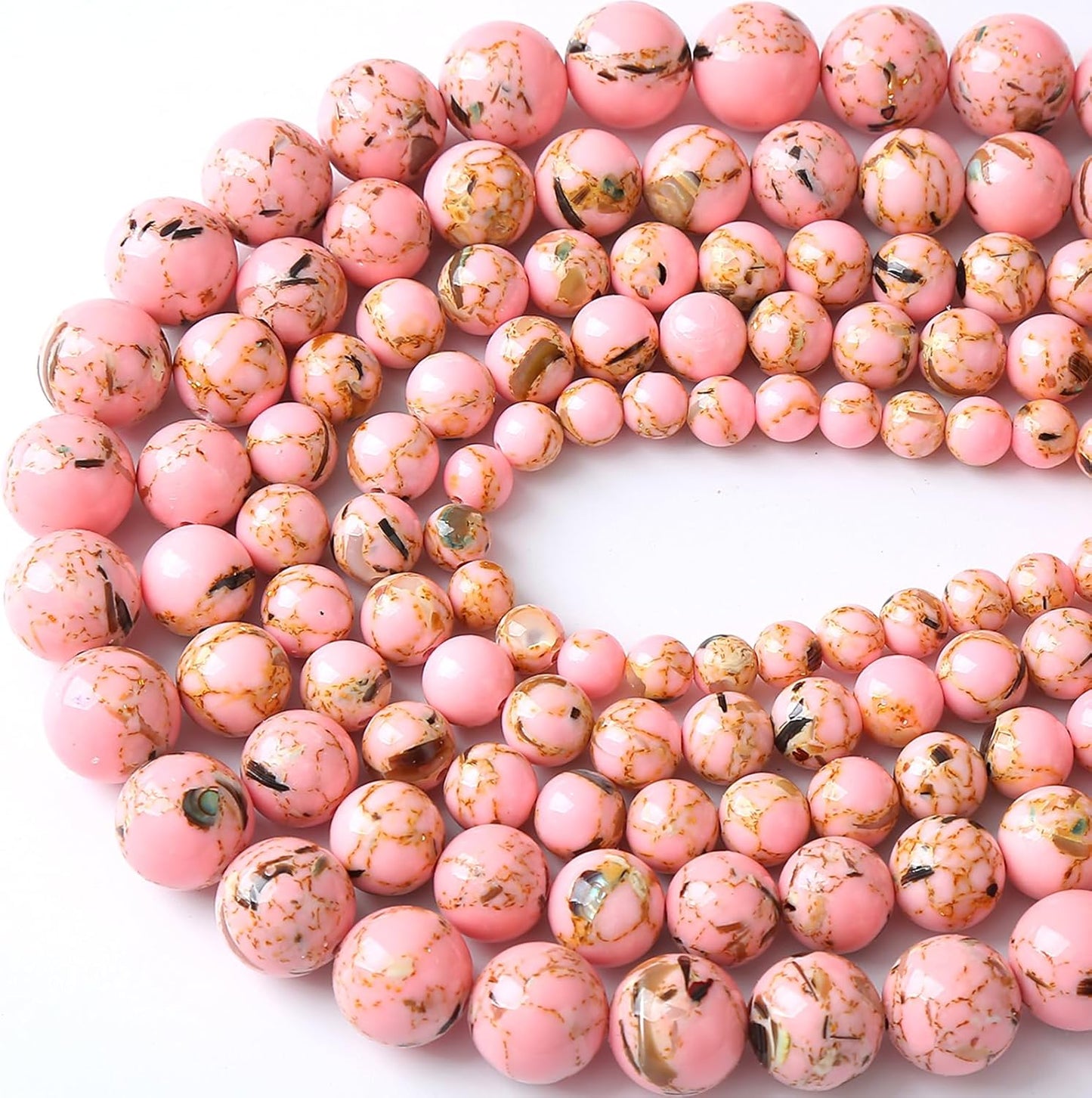 180PCS 4MM Pink Shell Turquoise Stone Beads with Mother-of-Pearl Round Beads for DIY Jewelry Making 2 Strands 32"