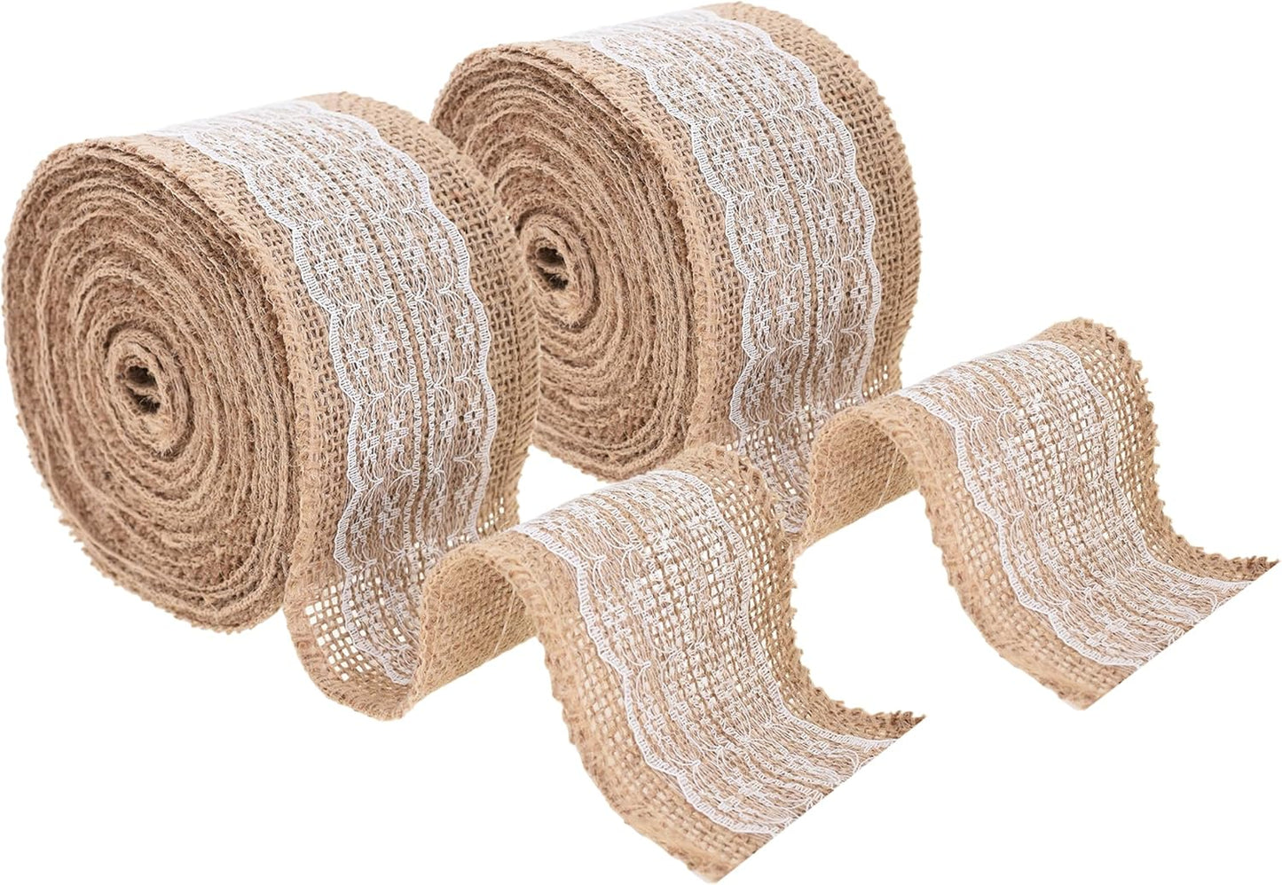 Mandala Crafts Burlap and Lace Ribbon 3 Inches Wide Jute Ribbons for Crafts - 20 Yds Roll Rustic Burlap Wrap Trim Ribbons for Wreaths Bows Wedding Party