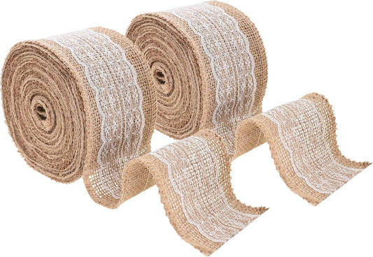 Mandala Crafts Burlap and Lace Ribbon 3 Inches Wide Jute Ribbons for Crafts - 20 Yds Roll Rustic Burlap Wrap Trim Ribbons for Wreaths Bows Wedding Party