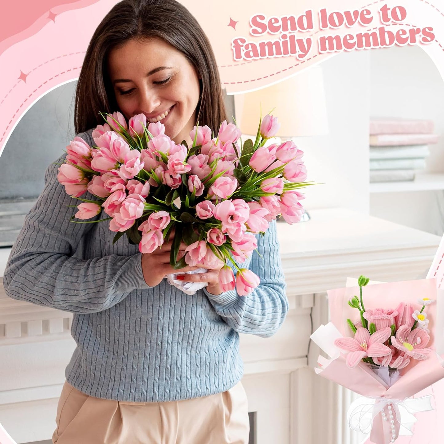 HairChrysm 250Pcs Pipe Cleaners Craft with 20Pcs 11.8in Flower Stems,100Pcs Flower Stamens,2Pcs Floral Tape,1 Roll Ribbon for DIY Pipe Cleaner Flowers