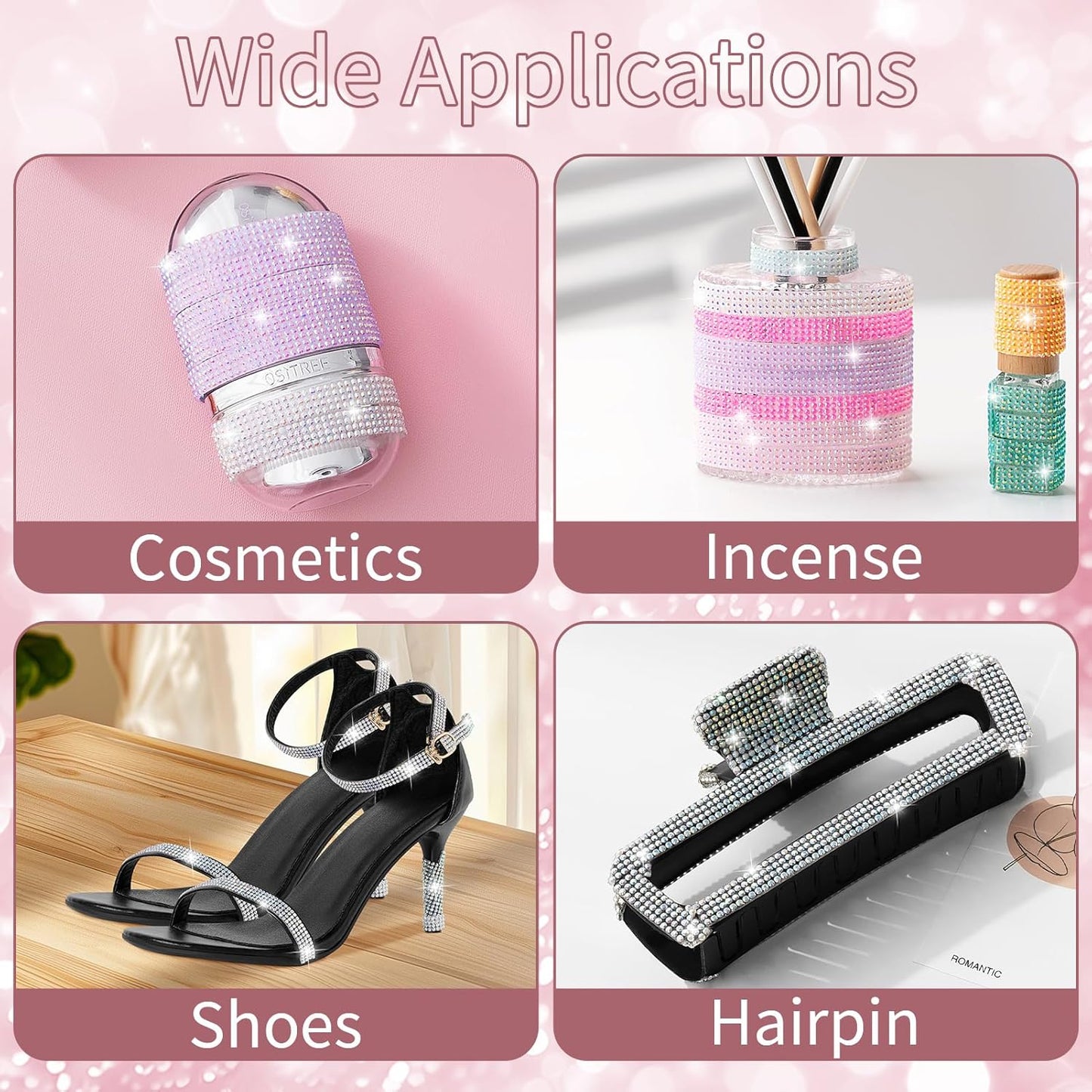 Rhinestone Ribbon Self Adhesive Crystal Rhinestones, 12-Rolls Bedazzling Strips, 12-Yard Rhinestone Strips for DIY Craft, Rhinestones for Crafting