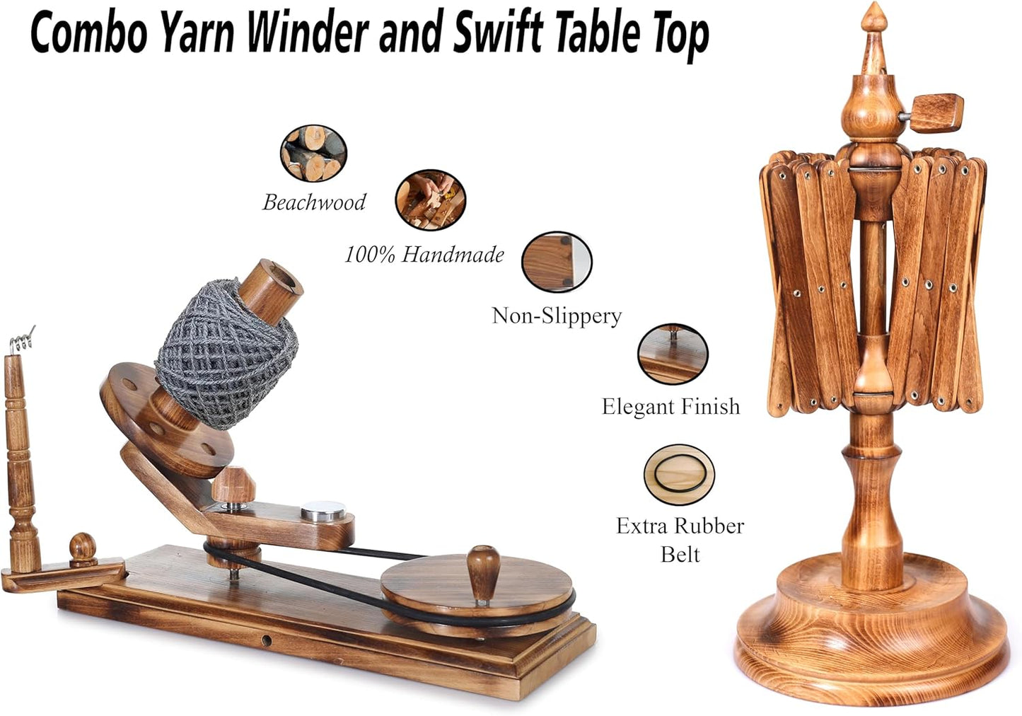 Handcrafted Wooden Yarn Ball Winder and Tabletop Swift - Winds 8-12 oz Yarn Balls for Crocheting & Knitting Craft, Durable and Smooth Yarn Winding Set (Antique Winder and Swift)