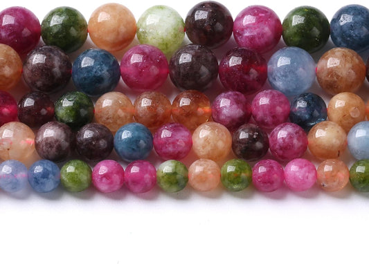 36pcs 10mm Natural Colorful Tourmaline Jade Stone Beads Round Loose Crystal Healing Energy Beads for Jewelry Making DIY Bracelet Necklace Earrings 15" (10mm, Colorful Tourmaline)