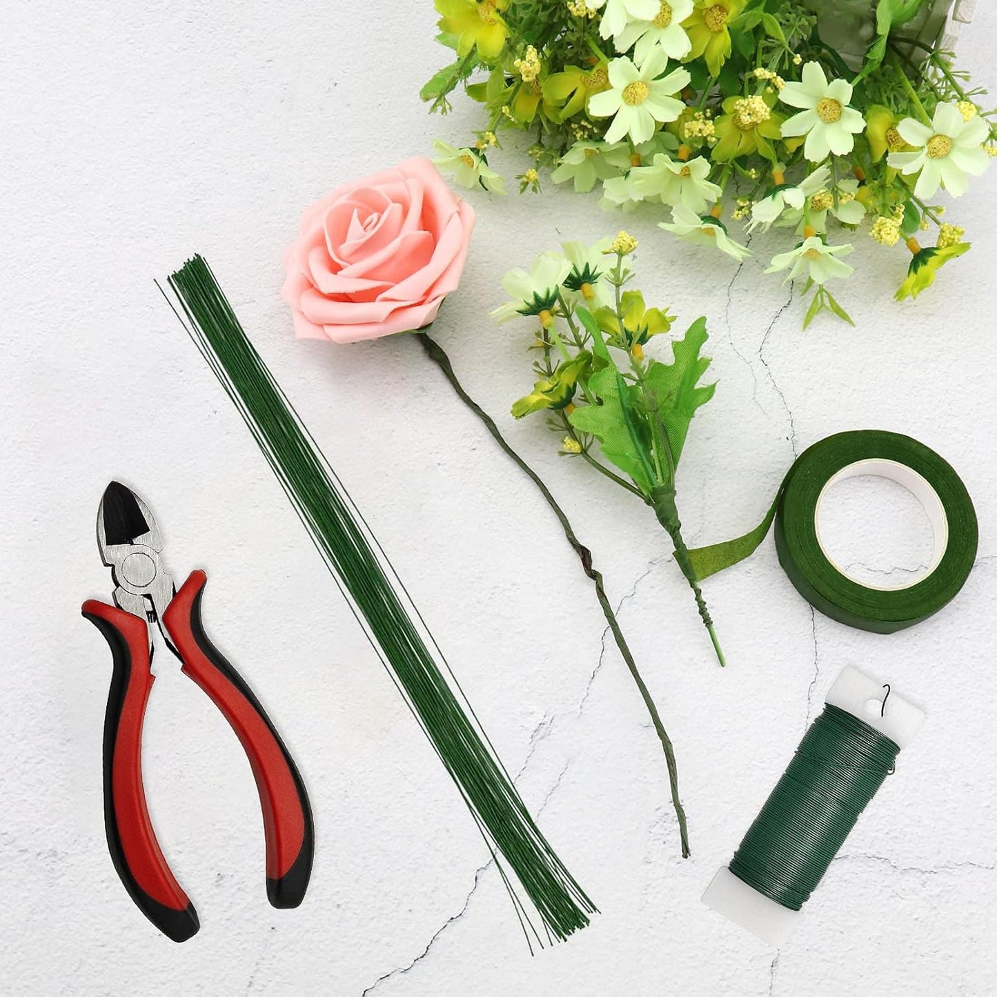 Floral Arrangement Kit - DIY Bouquet Making Tools - 24 Gauge Stem & Paddle Wire, Wire Cutter, Tapes