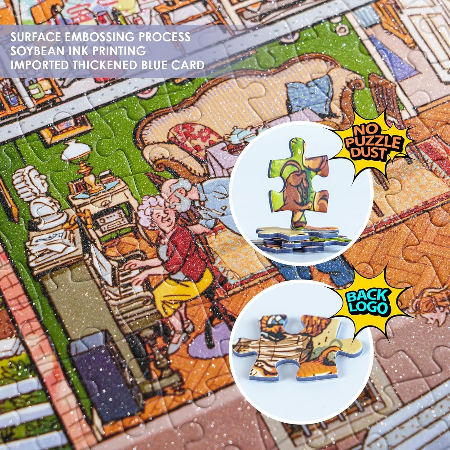 MOMIBOOK Puzzles for Adults 1000 Piece Jigsaw Puzzles of Wonderful! A Big Family, Painting Image Difficult Challenging Hard Impossible Puzzle, Cute Funny Toys & Games Christmas Birthday Gifts