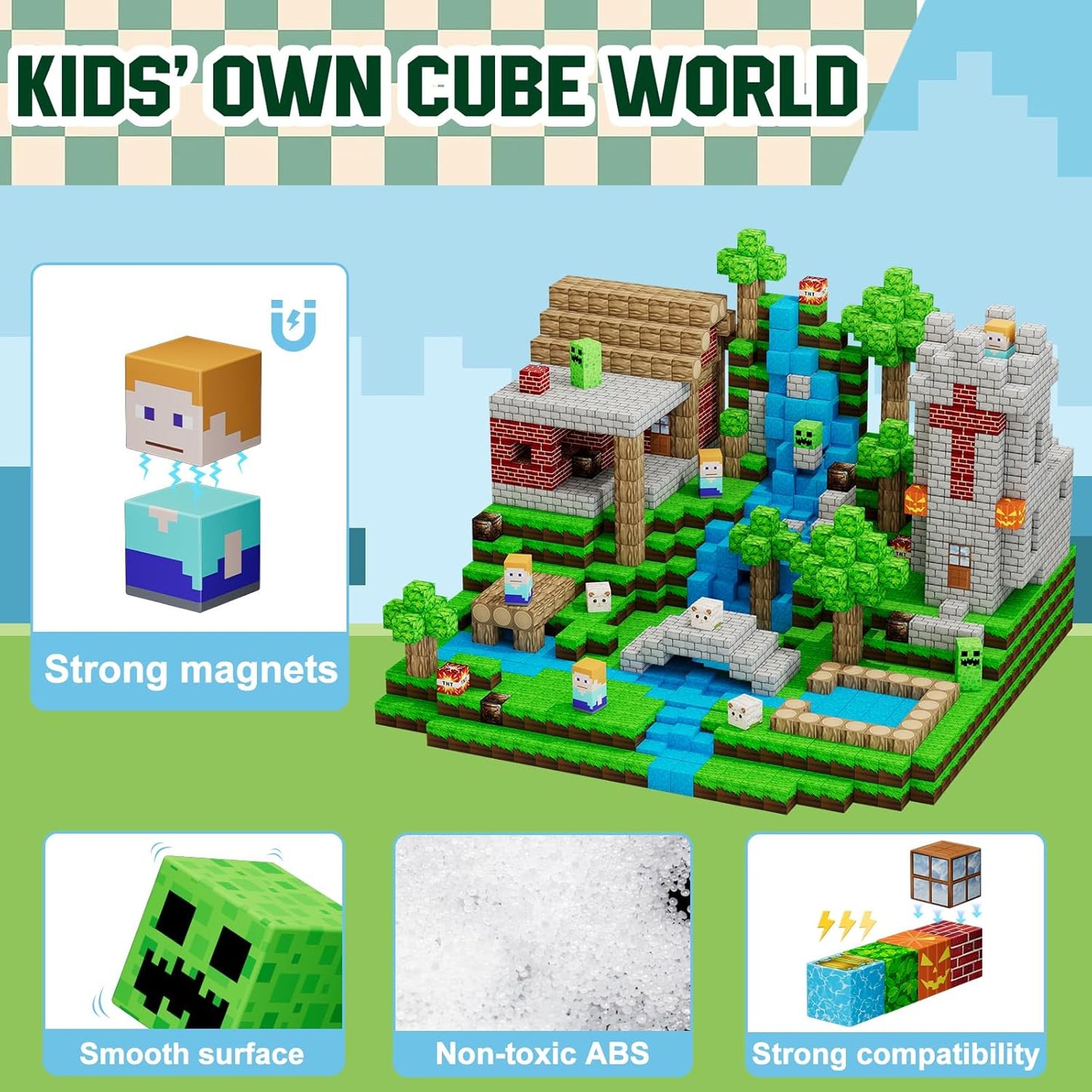 100PCS Magnetic Blocks - Grassland Magnetic Building Blocks Set, STEM Sensory Outdoor Toys, Build Forest World Set for 3+ Year Old Boys&Girls, Christmas Birthday Gift (Forest)