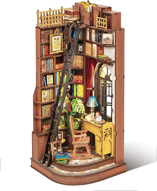 Rolife DIY Book Nook Kit Silent Corner Study, 3D Puzzles Creative British Bookend Bookshelf Decor for Adults, Tiny House Miniature Kits Model Building Kits, DIY Crafts/Gifts for Teens & Book Lovers