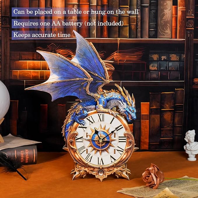 3D Wooden Puzzles for Adults – Blue Dragon Clock 3D Puzzles Art and Craft Kits, Unique Shape Wood Clock for Adults, Handmade Model Building Kit DIY Hobbies, Gifts for Family, Wall Art Home Decor
