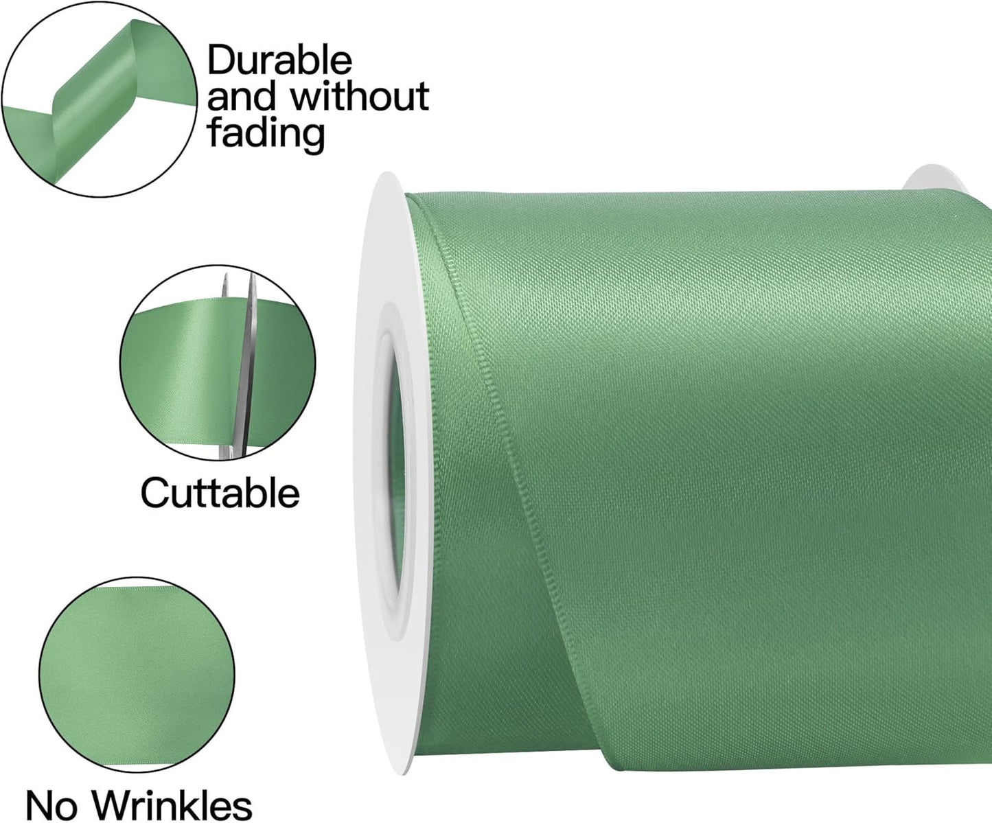 Sage Green Satin Ribbon 3 Inch X 15 Yards Solid Color Double Faced Ribbons Perfect for Crafts Wedding Decor Bow Making Arts Sewing and More