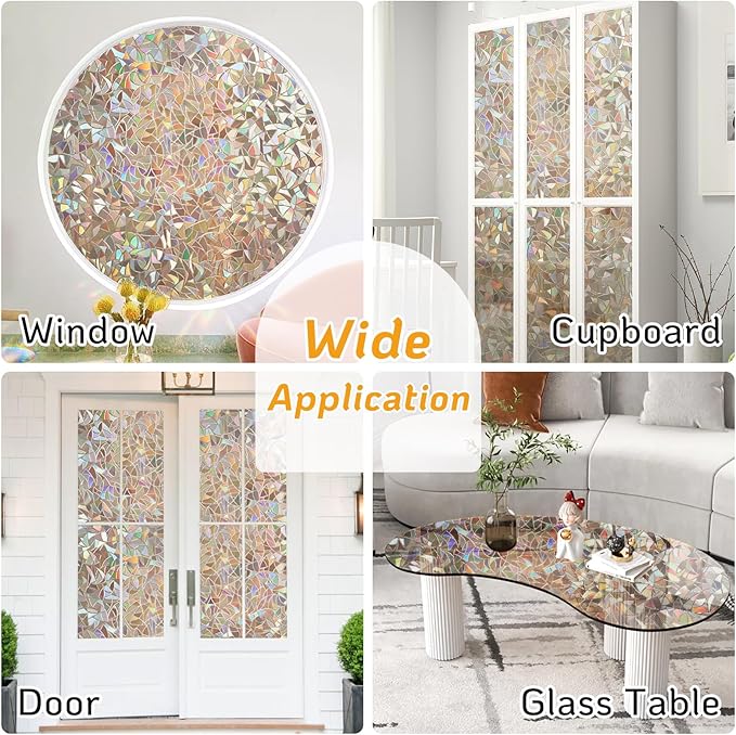 LUTE Window Privacy Film, Rainbow Window Flim, 3D Decorative Stained Glass Cling, Non-Adhesive Vinyl Static Cling Removable Glass Sticker, Sun UV Blocking Covering for Home, Brown, 35.4 x 78.7 inches