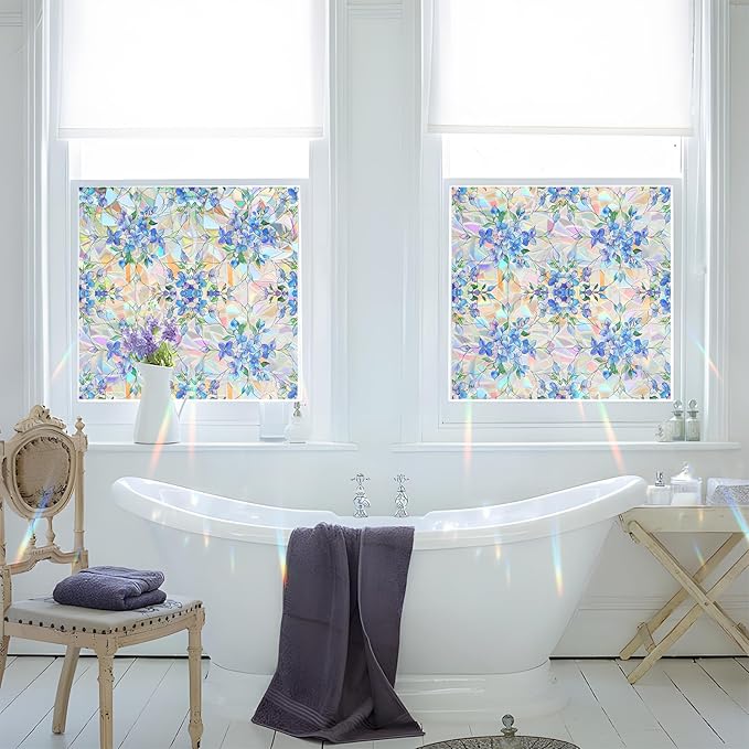 Window Privacy Film Home Room Bathroom Spring Decor Car Decorations One Way Privacy Window Clings Decals Tint Door Cover Rainbow Renter Friendly Stickers Static Cling Stained Glass Windows