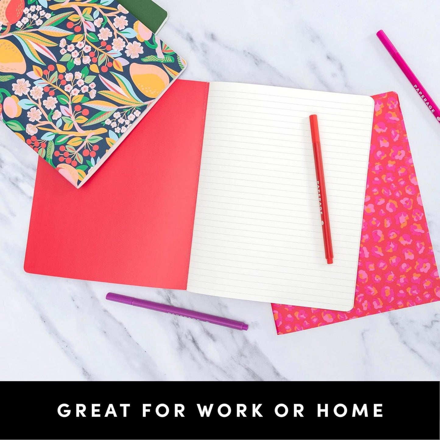 PAPERAGE Soft Cover Lined Journal Notebook, 2 Pack, (Blue Pansies), 100 Pages, Large 7.5 inches x 9.5 inches, College Ruled, Ideal for Note Taking & Travel Journal