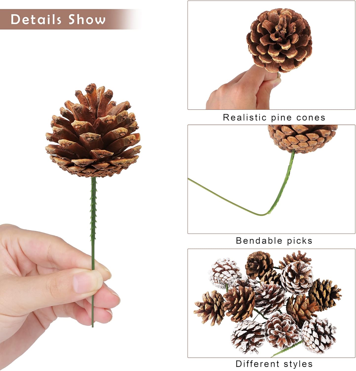 Fovths 24 Pieces Christmas Pine Cones Pick Pinecones Ornament Christmas Tree Decoration 2.4-3.1 Inches Pine Cones for Home Party Christmas Crafts (White, Natural)
