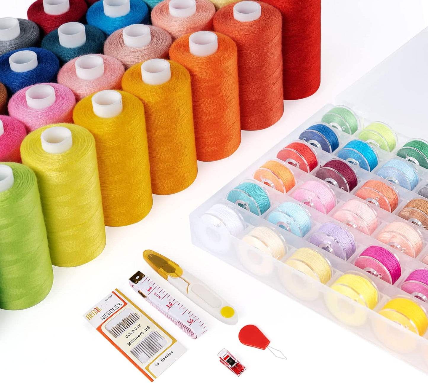103 Pcs 36 Color Sewing Machine Thread & Prewound Bobbins Size A, 700 Yard Thread for Sewing Machine, Sewing Threads for Sewing Machine Hand DIY Beginners, Stitching, Home