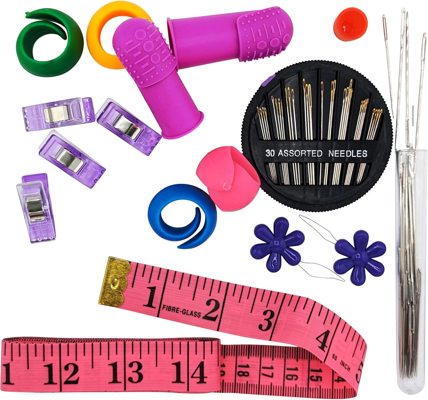 Sewing Kit for Teens & Petite Fingers | THIK-Grip Thimbles (2) | Needles (55) | Ruler (1) | Fabric Clips (4) | Spool Wrap (4) | Threaders (2) & More Supplies
