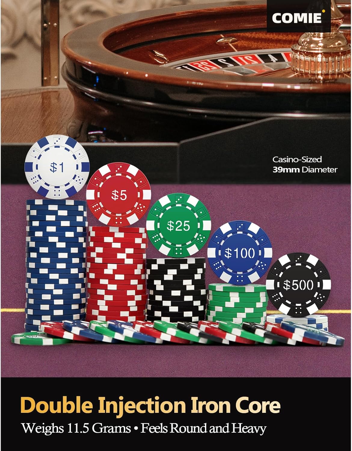 Poker Chips with Numbers,500PCS Poker Chip Set with Aluminum Travel Case,11.5 Gram Poker Set for Texas Holdem Blackjack Gambling.