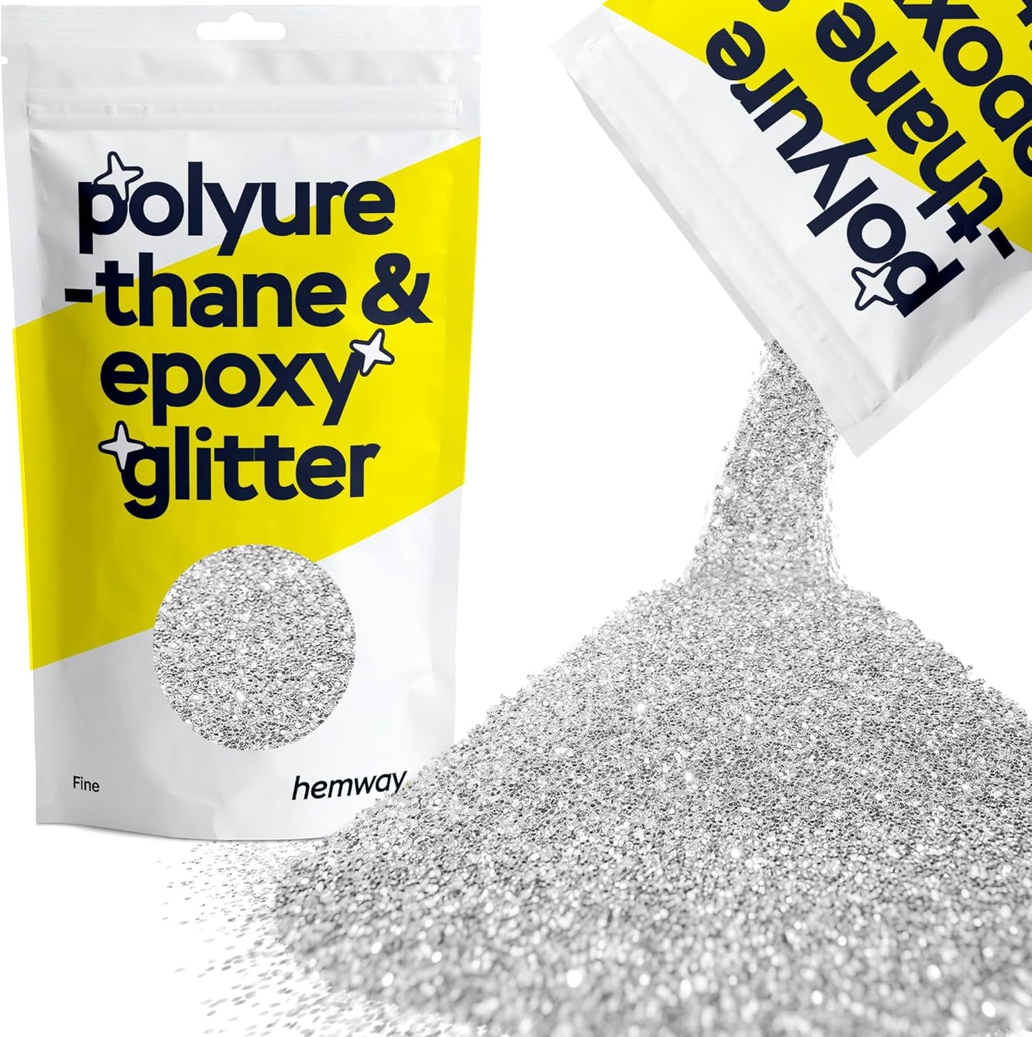 Hemway Polyurethane & Epoxy Resin Glitter 100g / 3.5oz Metallic Crystal Flake Additive for Flooring Jewelry Tumblers Glass Pigment - Fine (1/64" 0.015" 0.4mm) - Silver
