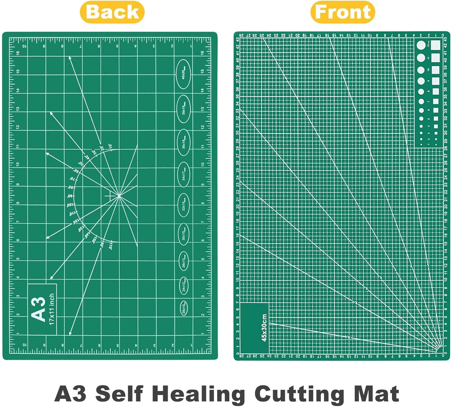 2 PCS Self Healing Cutting Mat 12" x 18": Sewing Rotary Cutting Mat for Crafts and Fabric Sewing Scrapbooking Quilting and Precision Cutting (2, Green)