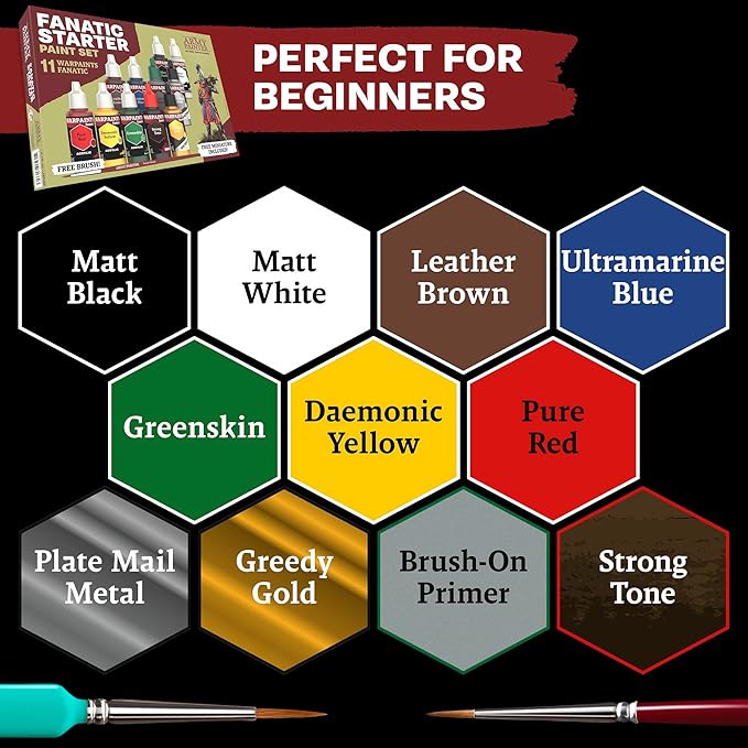 The Army Painter, Hobby Essentials Bundle - with Warpaints Fanatic Starter Set, Battlefield Basing Set, Wet Palette XL & 1 Dipit Brush - Perfect Miniature Painting Bundle for D&D and Warhammer