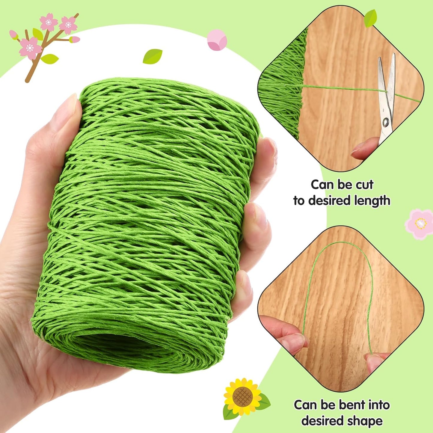 Syhood Floral Vine Bind Wire Rustic Wrapping Wire for Flower Bouquets(Light Green)