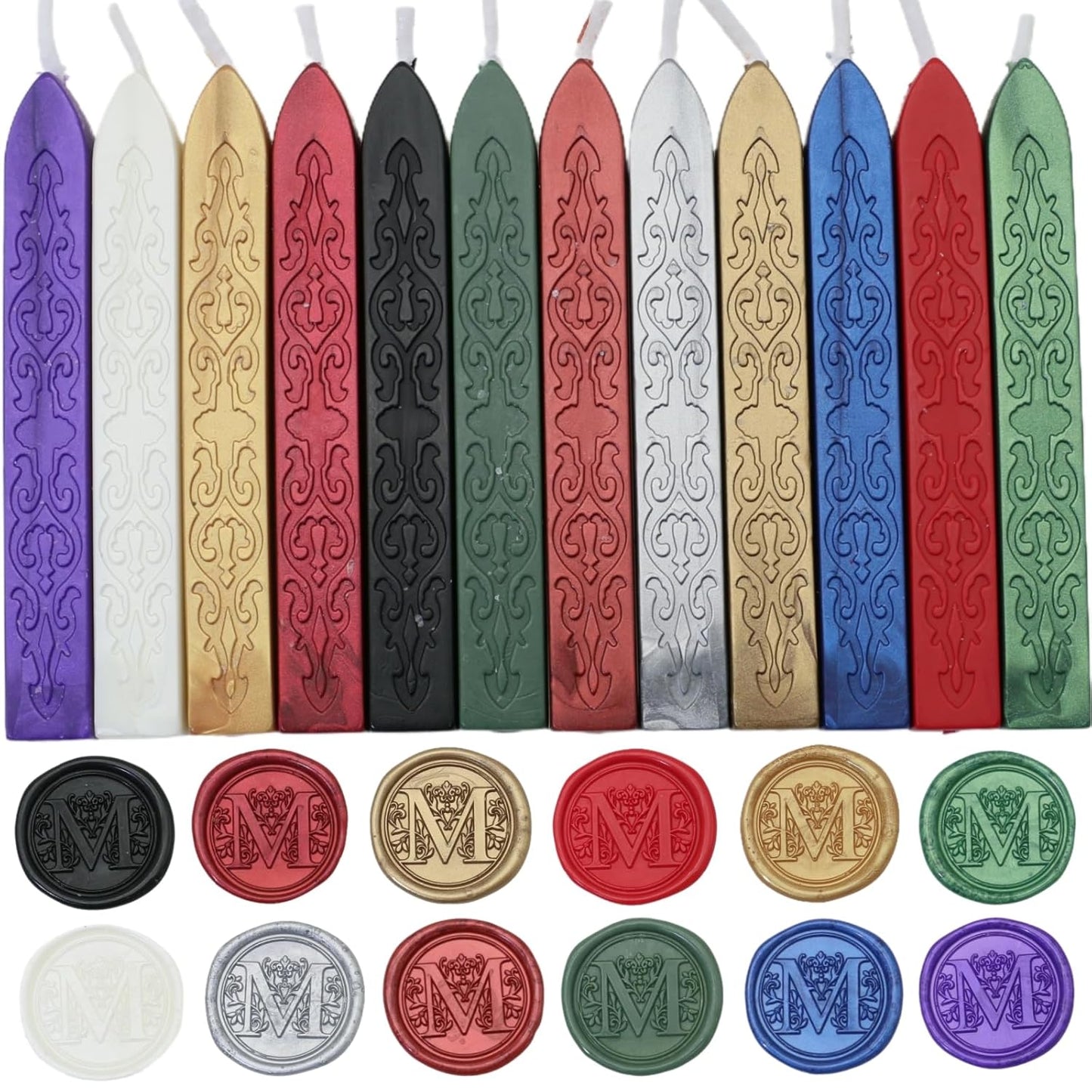 12Pcs Wax Sealing Sticks with Wicks, Assorted Colors Wax Seal Sticks Great for Vintage Mixed Color Waxsealsticks Letter Sealwax Stamp Wedding Invitations, Decoration (12-1)