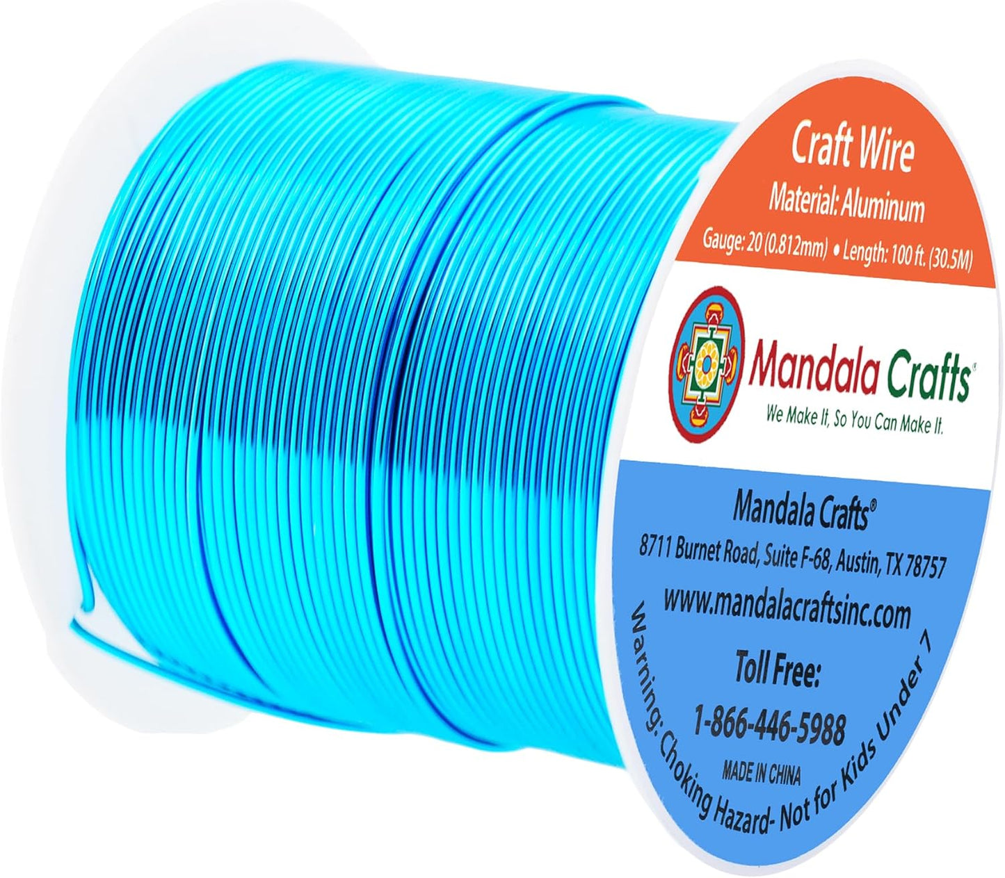 Mandala Crafts 20 Gauge Anodized Aluminum Craft Wire for Jewelry Making - 100 FT Colored Flexible Turquoise Wire - Bendable for Bonsai Armature Crafting Sculpting