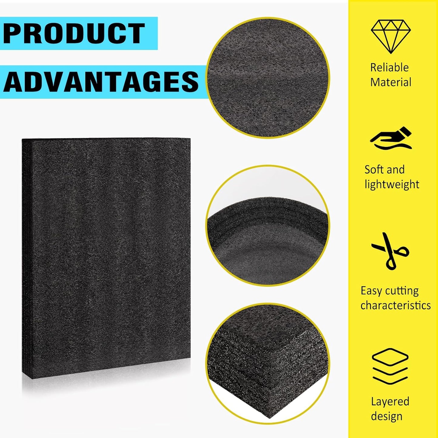 Black Customizable Polyethylene Foam Sheets, 2PACK 12 x 16 x 1INCH Thick Padding for Cases, Tool Foam for Packaging and Crafts