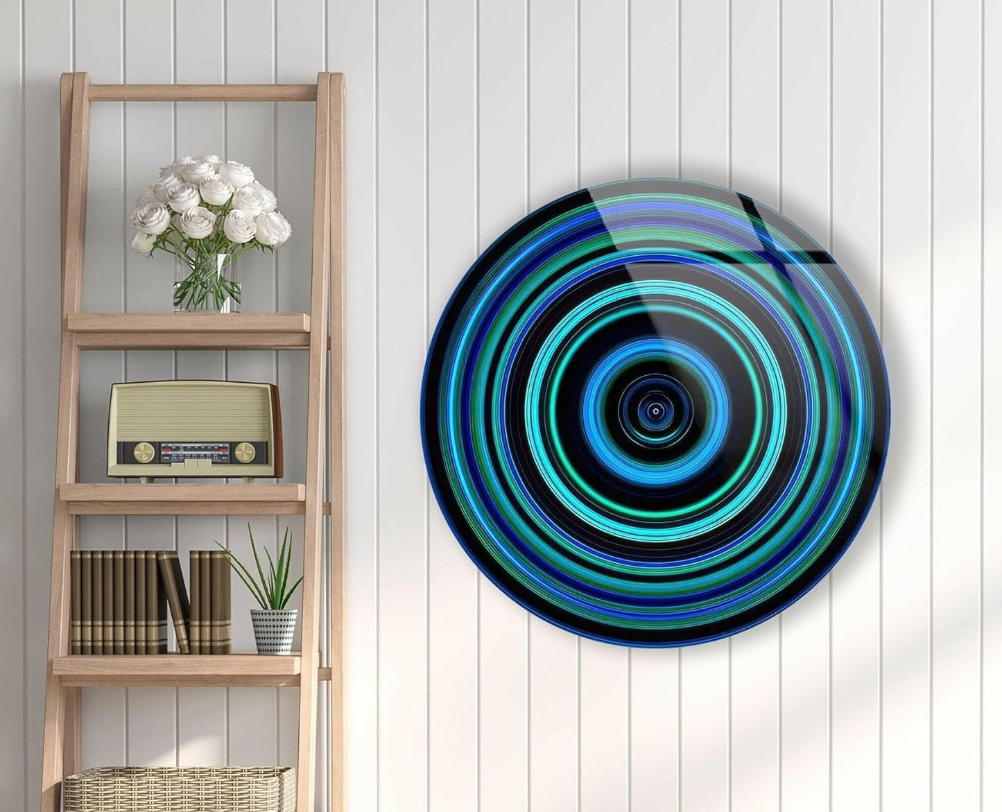My Photostation.com 27.5''(70cm) Diameter Blue and Green Round Glass Wall Art Tempered Glass Printing Wall Decor Large Wall Art Wall Hangings