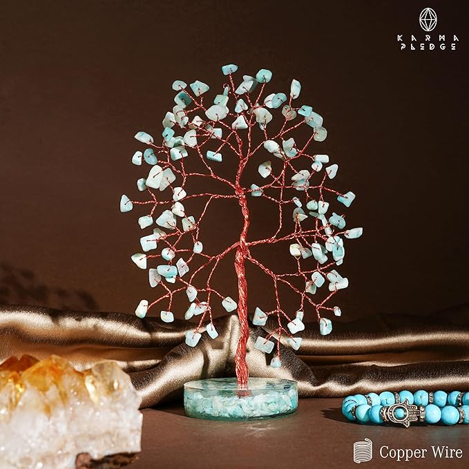 Crystal Tree for Home and Office Decor, Amazonite Chakra Healing Stones Handmade Feng Shui Bonsai Tree of Life for Positive Energy, Money, Good Luck, Christmas Decor, Birthday Gifts for Women, Mom