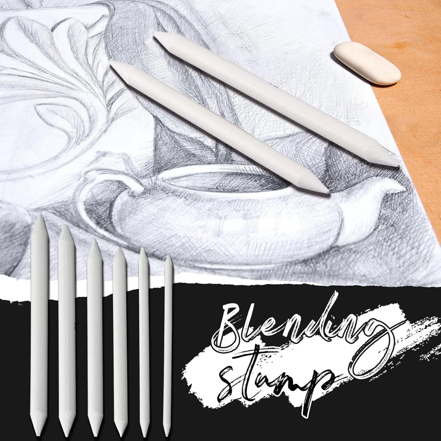 Fulmoon 288 Pcs Blending Stump and Tortillion Set Paper Art Blenders Blend Stumps for Drawing Shading Drawing Supplies Pencil Sketch Paint Tools for Student(Blending Stump,#1, #2, #3, #4, #5, #6)