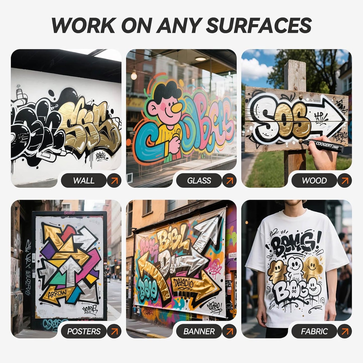 3Pcs Gold Jumbo Poster Markers, 15MM Thick Permanent Acrylic Graffiti Markers, Wide Tip Paint Marker for Canvas, Posters Board, Fabric, Window, Glass, Wood, Teachers,Banner painting supplies