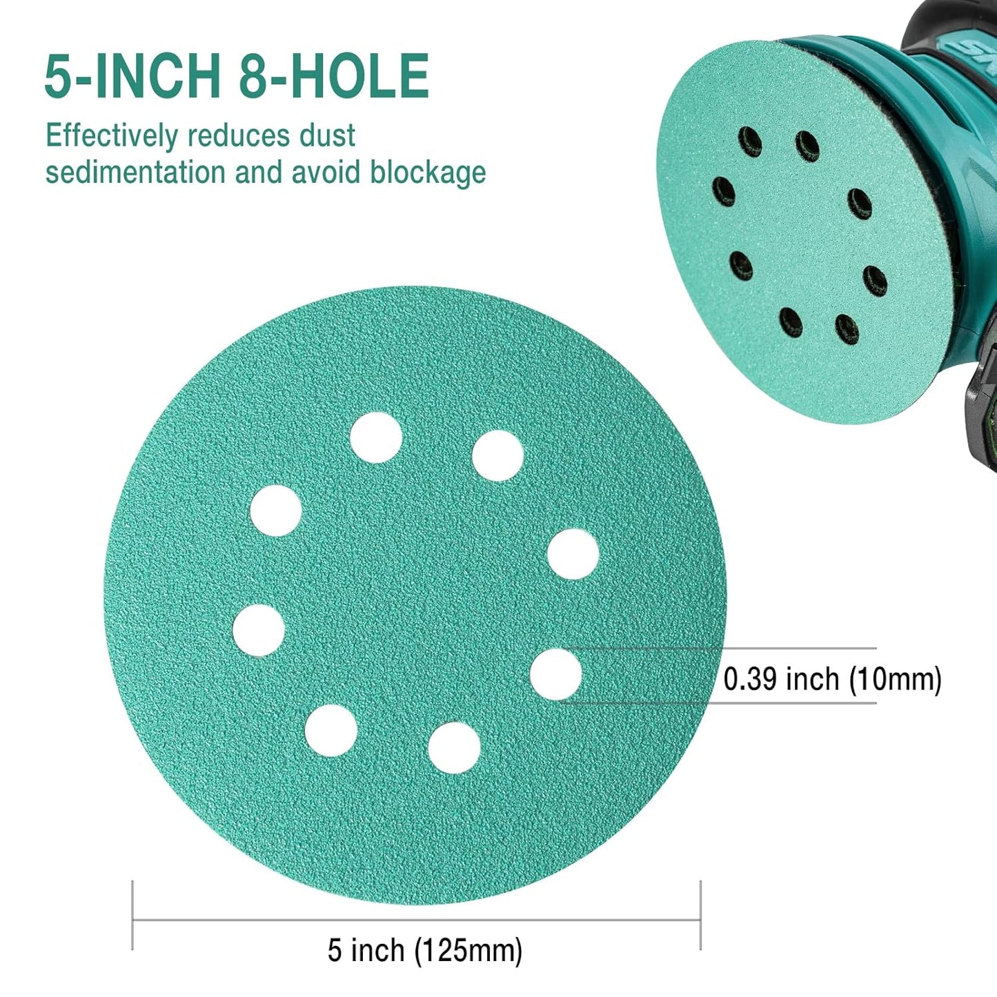 5-Inch 8-Hole Wet Dry Sanding Discs 1200 Grit, Polyester Film Backed Heavy-Duty Hook and Loop Sandpaper for Random Orbital Sander, 50-Pack