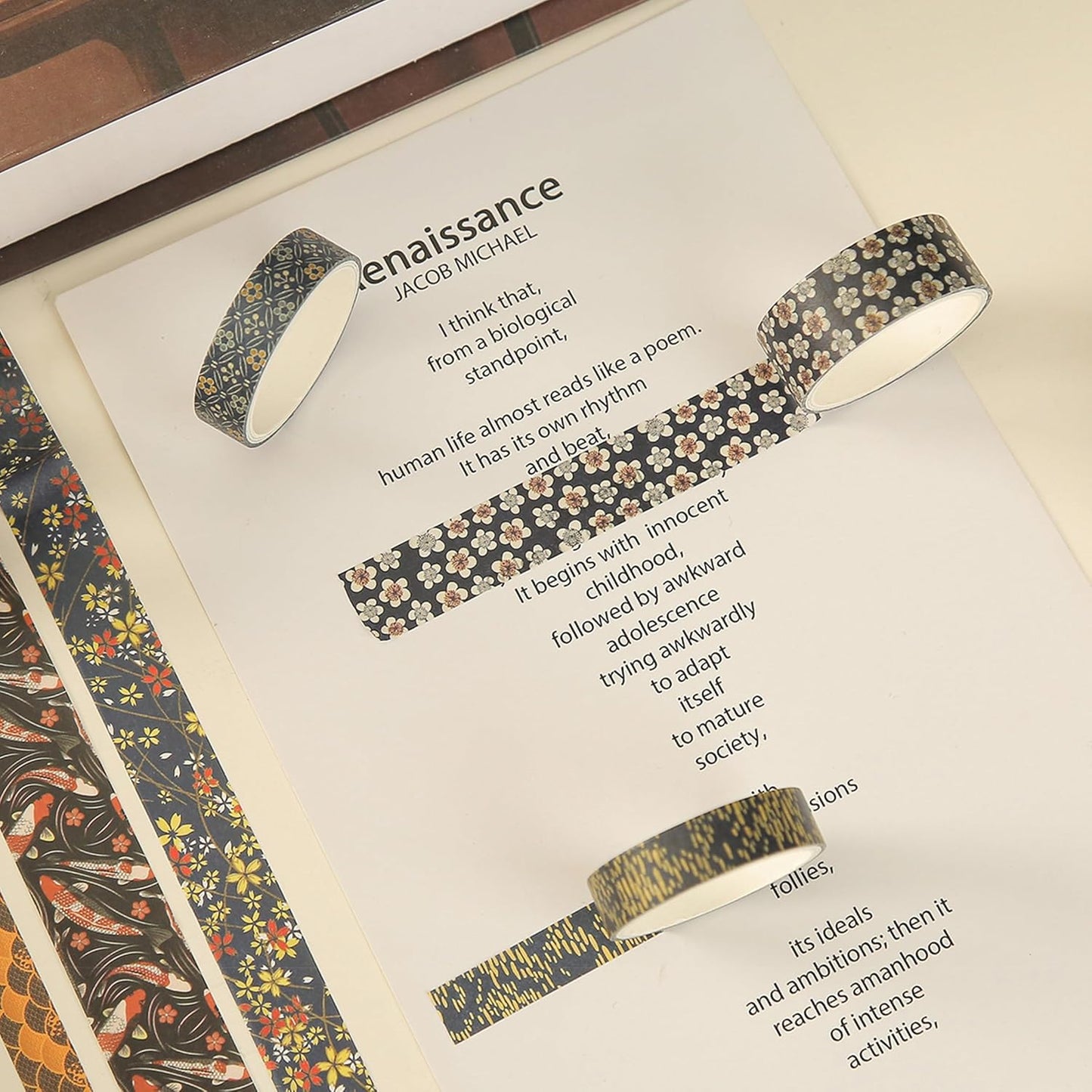 12 Rolls Kyoto Charm Washi Tape Set Japanese Arts Adhesive Tapes Geometric Garden Decorative Masking Tape Sets for Craft, Kids, Scrapbook, DIY, Gift Wrapping (Cerulean Showa)