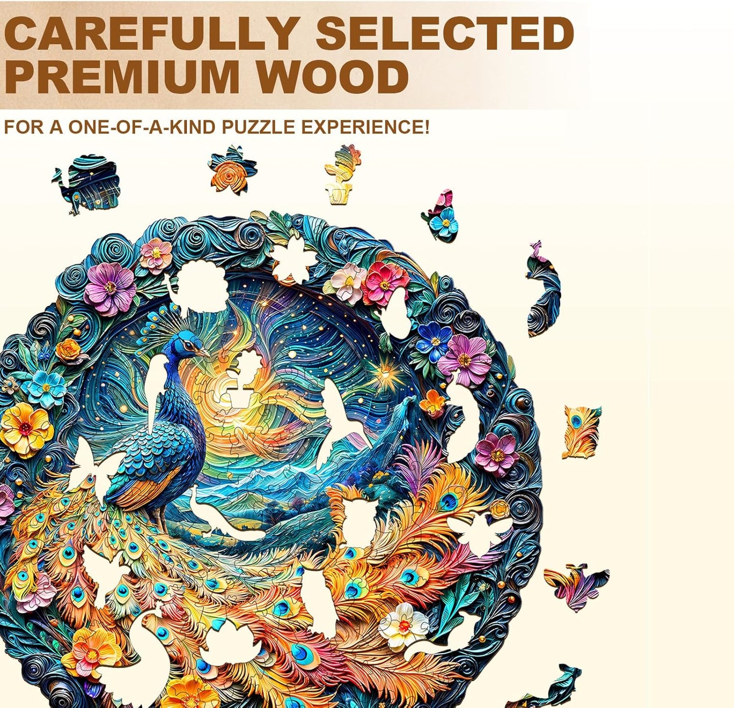 Wooden Puzzles for Adults,Peacock Puzzle, Unique Shaped Wooden Jigsaw Puzzles for Adults, Family Puzzle(11.4 * 11.4 in 200pcs)