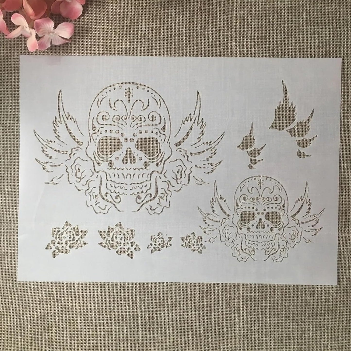 TIAMECH A4 Reusable Flying Skull Wings Stencil for Painting - Halloween Ghost Layering Template, DIY Wall Art, Wood Furniture, Scrapbook & Crafts (8.3x11.7inch)