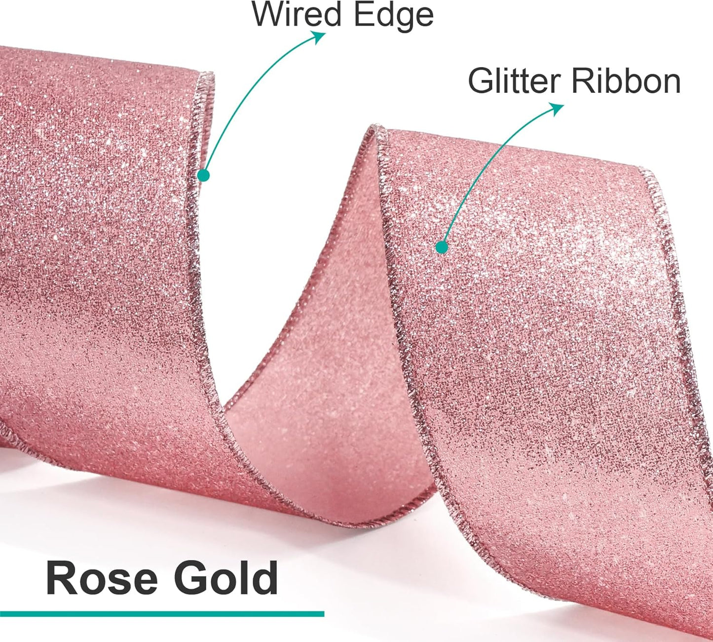 CT CRAFT LLC Glitter Wired Ribbon 2.5" x 10 Yards Rose Gold for Christmas Home Decor Bow Gift Wrapping DIY Crafts Wreath