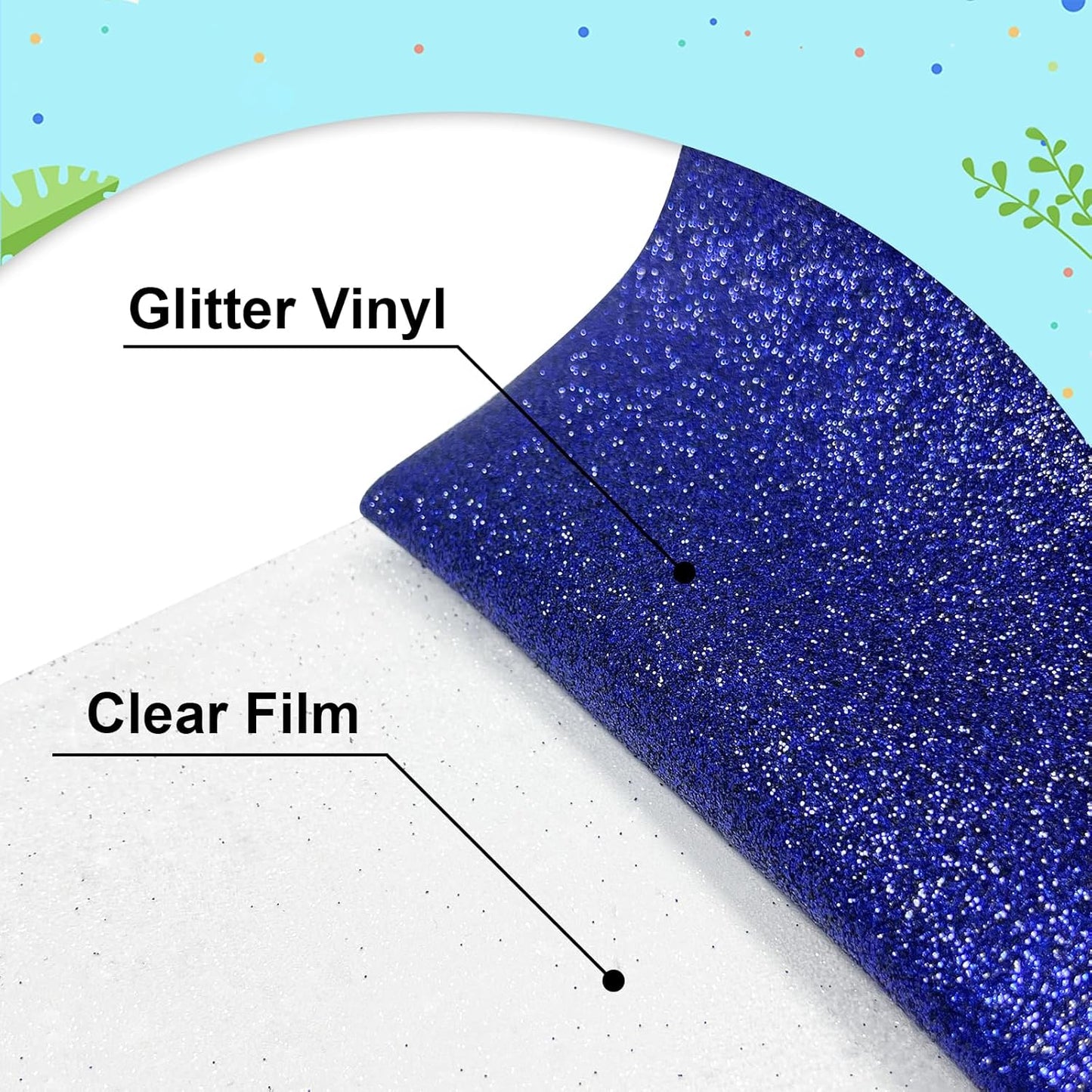 Dark Blue Glitter Heat Transfer Vinyl 12Inch*6FT Glitter Iron on Vinyl for T Shirts Easy to Cut and Weed Compatible with All Cutter Machines HTV Iron on Vinyl for Cricut (Dark Blue)