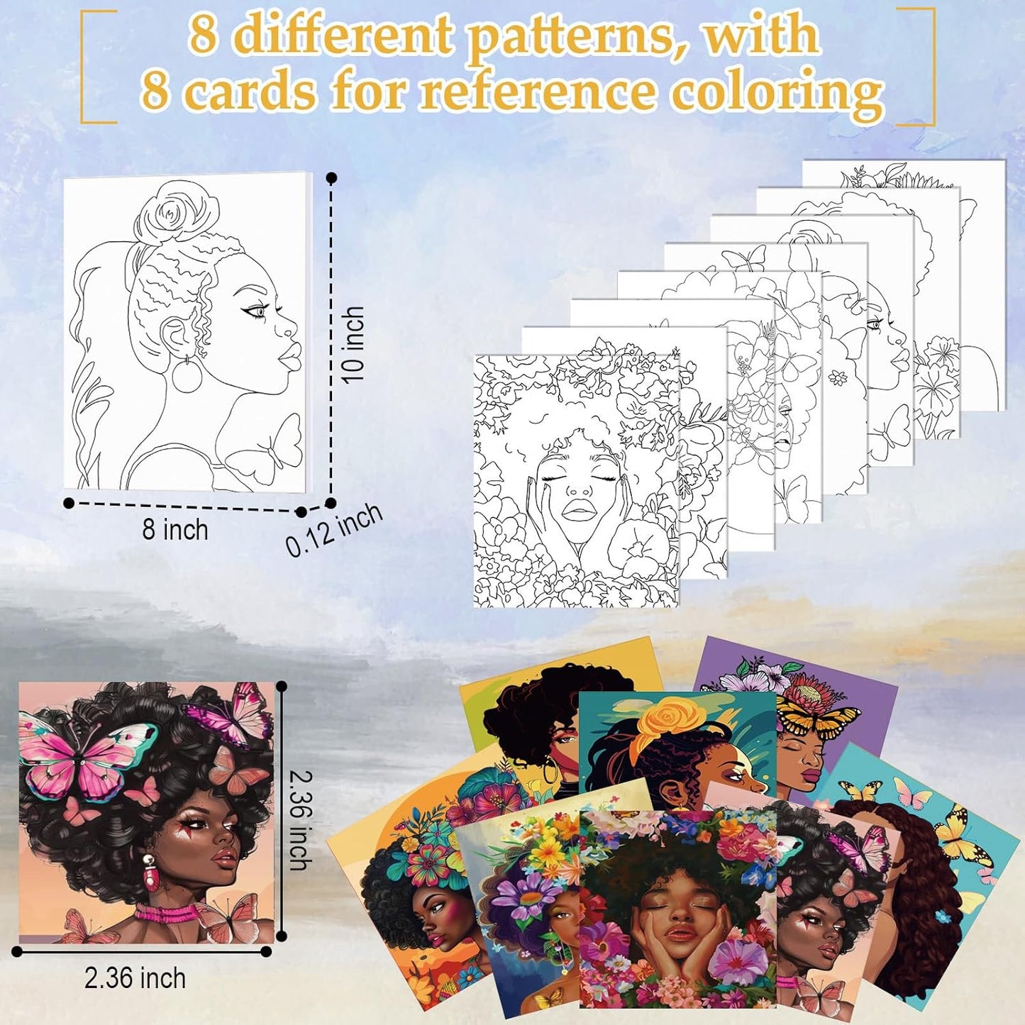 Cholemy 36 Pcs Paint and Sip Kit for Adults 8''x10'' Pre Drawn Canvas for Painting DIY Afro Acrylic Painting Kit Wood Easel Brushes Date Night Bulk for Christmas Party Gifts(Flowers Woman)