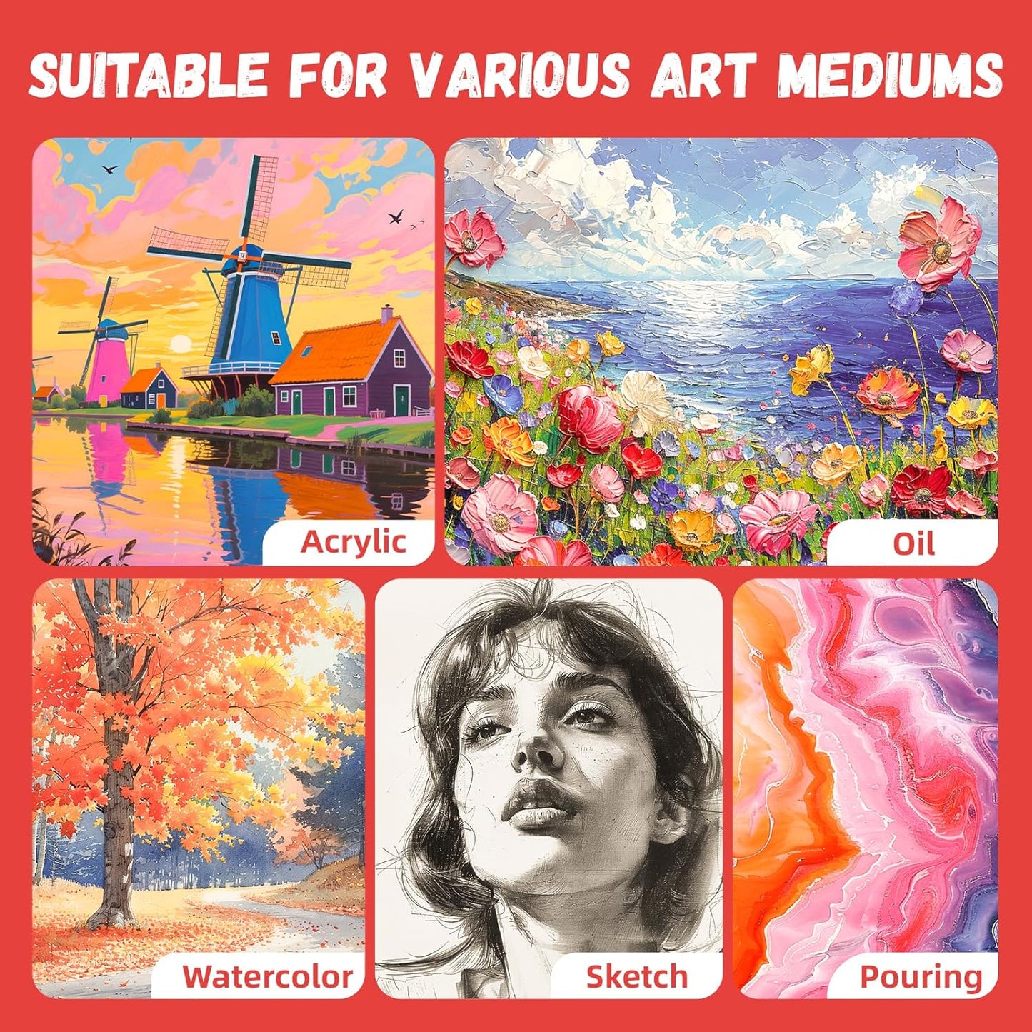 Simetufy 16 x 20 inch 5 Pack Canvas Panels Large Painting Canvas Boards - Gesso Primed Acid-Free 100% Cotton for Acrylics Oil Watercolor Tempera Paint