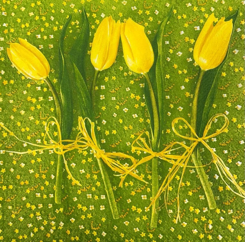 20-ct 13x13 Flowers Paper Luncheon Decoupage Napkins, 3-Ply Servilletas Printed Tulips Flowers Cocktail Napkin for Art, Dinner and Party, Disposable Napkins Decor