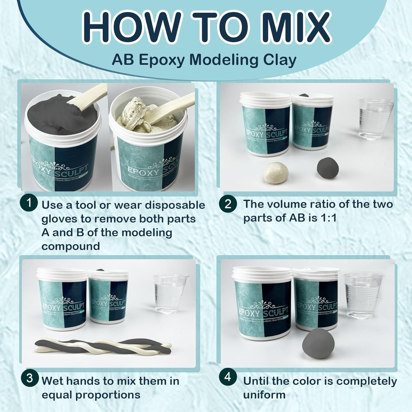 AB Epoxy Sculpt Clay, 2 Part Modeling Paste Clay Compound (A & B) 2 Pound, Epoxy Sculpture Clay for Sculpting, Modeling, Repairing, Filling and Retrofitting (White)