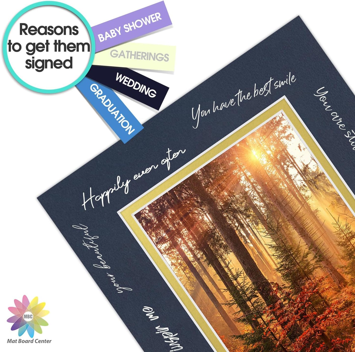 Mat Board Center, Double Mat - Acid Free, 8-ply Thickness, White Core - for Pictures, Photos, Framing (Blue Over Gold, 8x10 for 5x7, Pack of 5)