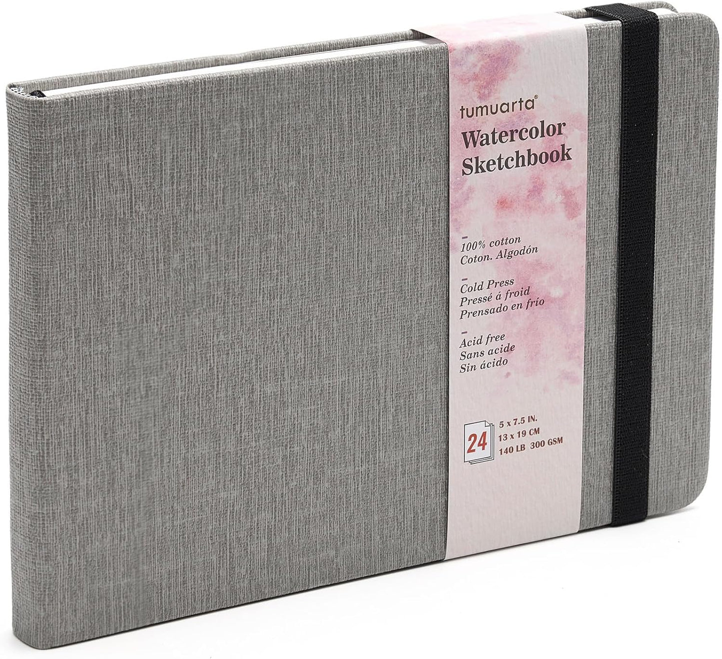 Watercolor Sketchbook, 5x7.5, 140 LB, 300 GSM, 100% Cotton Paper, Cold Press, 24 Sheets,48 Pages, Watercolor Journal for Use As Travel Sketch Book and Mixed Media Pad On The Go. (5"x7.5", Gray)