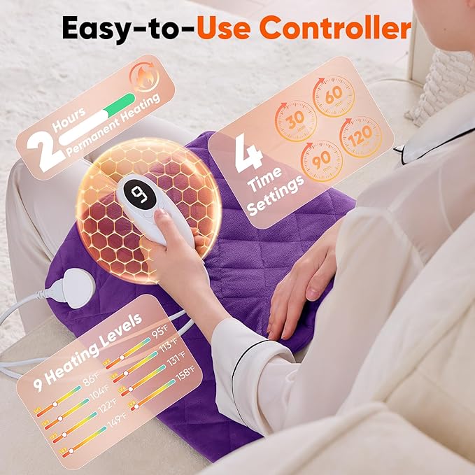 Purple Weighted Heating Pad for Neck Shoulders and Back, Valentines Day Gifts for Her Women Wife, Birthday Gifts for Mom Older Women, Electric Heated Blanket with 9 Heat Options 4 Auto-Off Timer