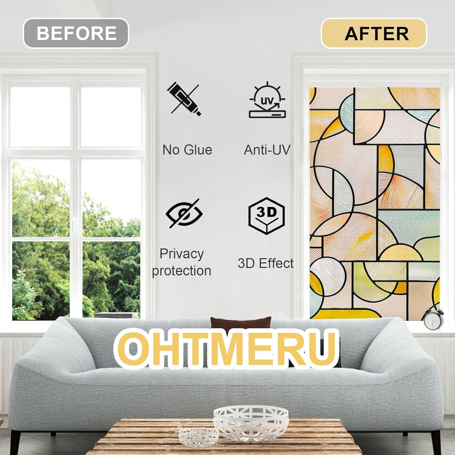 3D Stained Glass Window Privacy Film, Heat Control UV Blocking Static Cling Decorative Window Film for Bathroom,Front Door,Home Non Adhesive,23.6 x 35.4 inches Wilderness