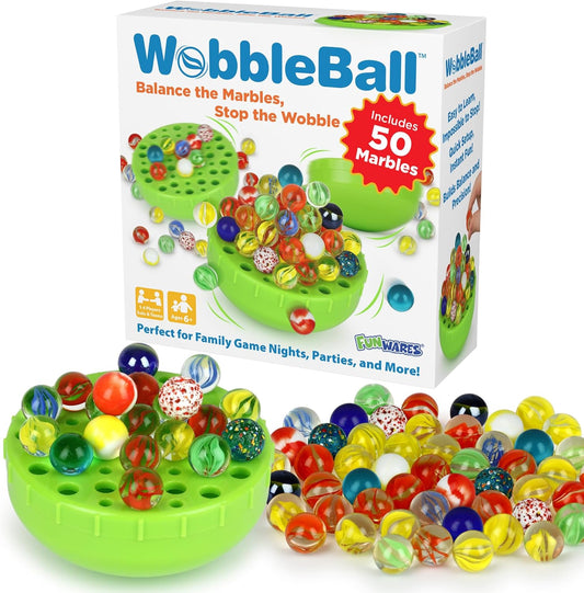 Funwares WobbleBall Marble Balance Game, 50 Marbles Included, Skill & Dexterity Games for Kids & Adults, Family Party Game for 1-4 Players, Ages 6+