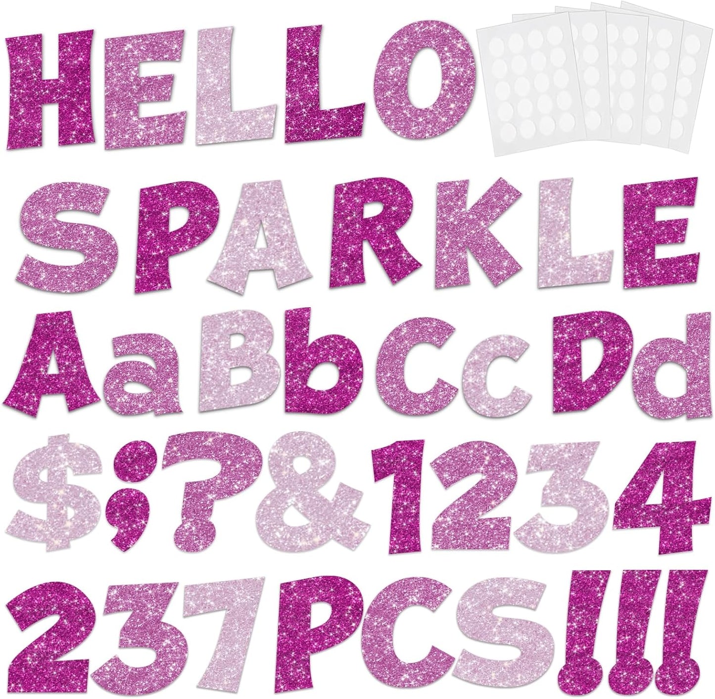 237 Pcs Glitter Bulletin Board Letters, Numbers and Punctuation, Poster Board Letters Alphabet Cut Out Cardboard Letters Accessories for Classroom Display Decorating Supplies 4inch (Pink Mix)