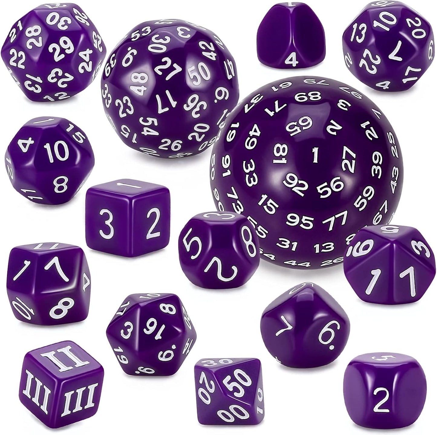 CiaraQ DND Polyhedral Dice Set (15pcs) D4-D100 Game Dice with Dice Bag for Dungeons and Dragons Role Playing Table Games (Purple & White)