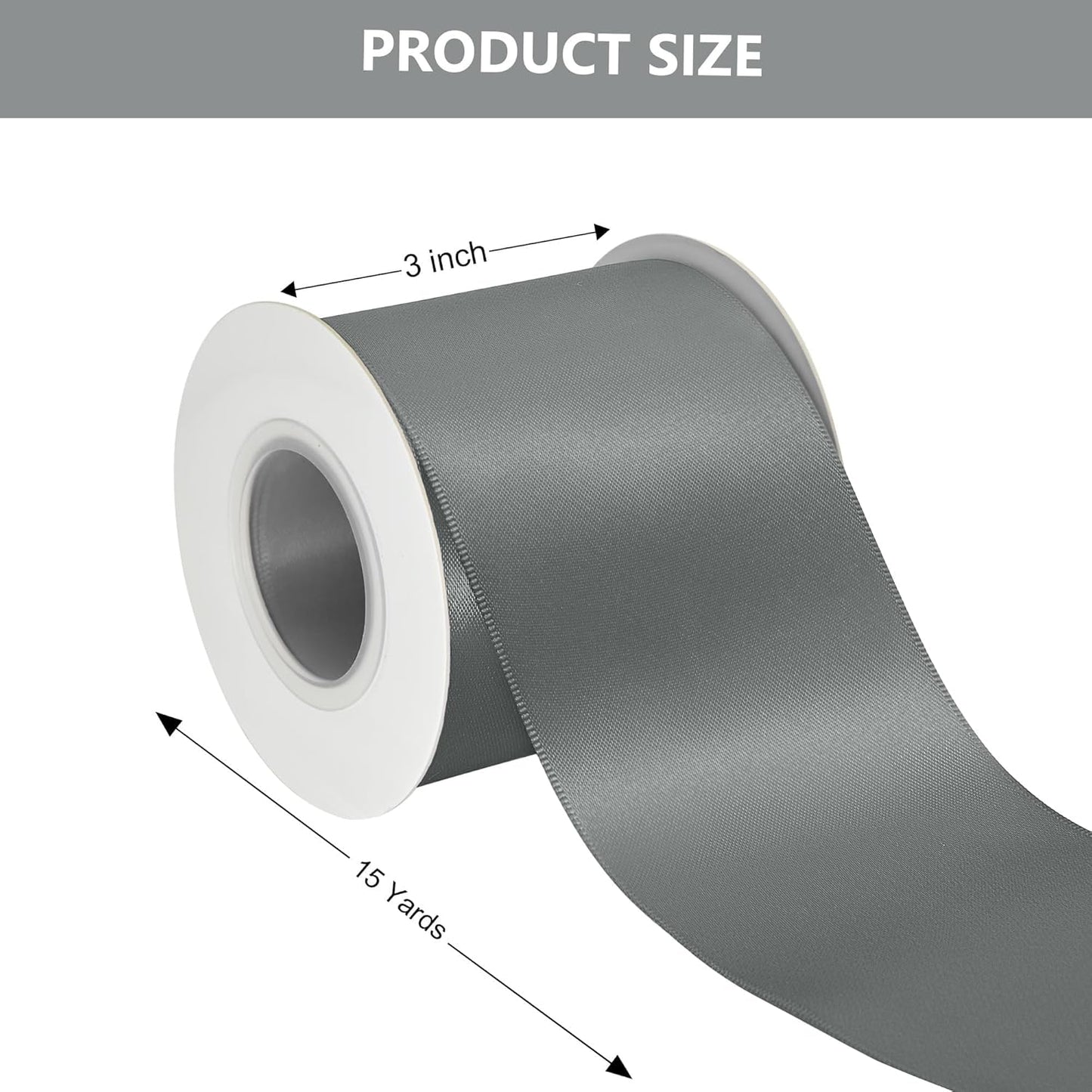 Silver Satin Ribbon 3 Inch X 15 Yards Solid Color Double Faced Ribbons Perfect for Crafts Wedding Decor Bow Making Arts Sewing and More